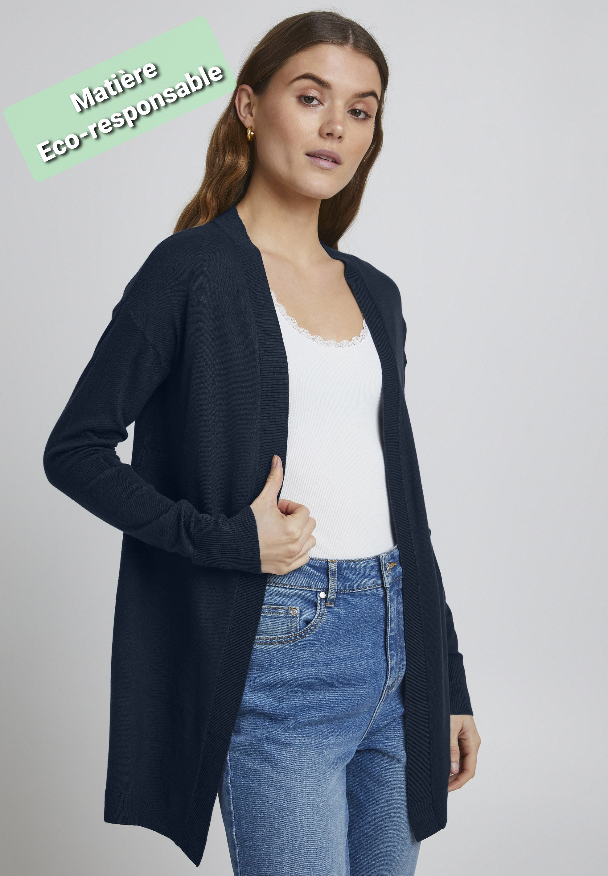 gilet long bleu ciel femme