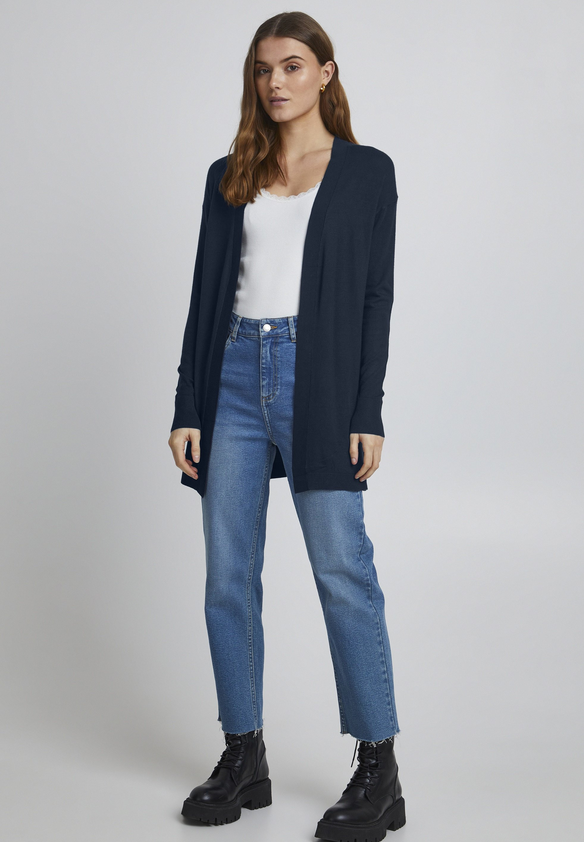 gilet long bleu ciel femme