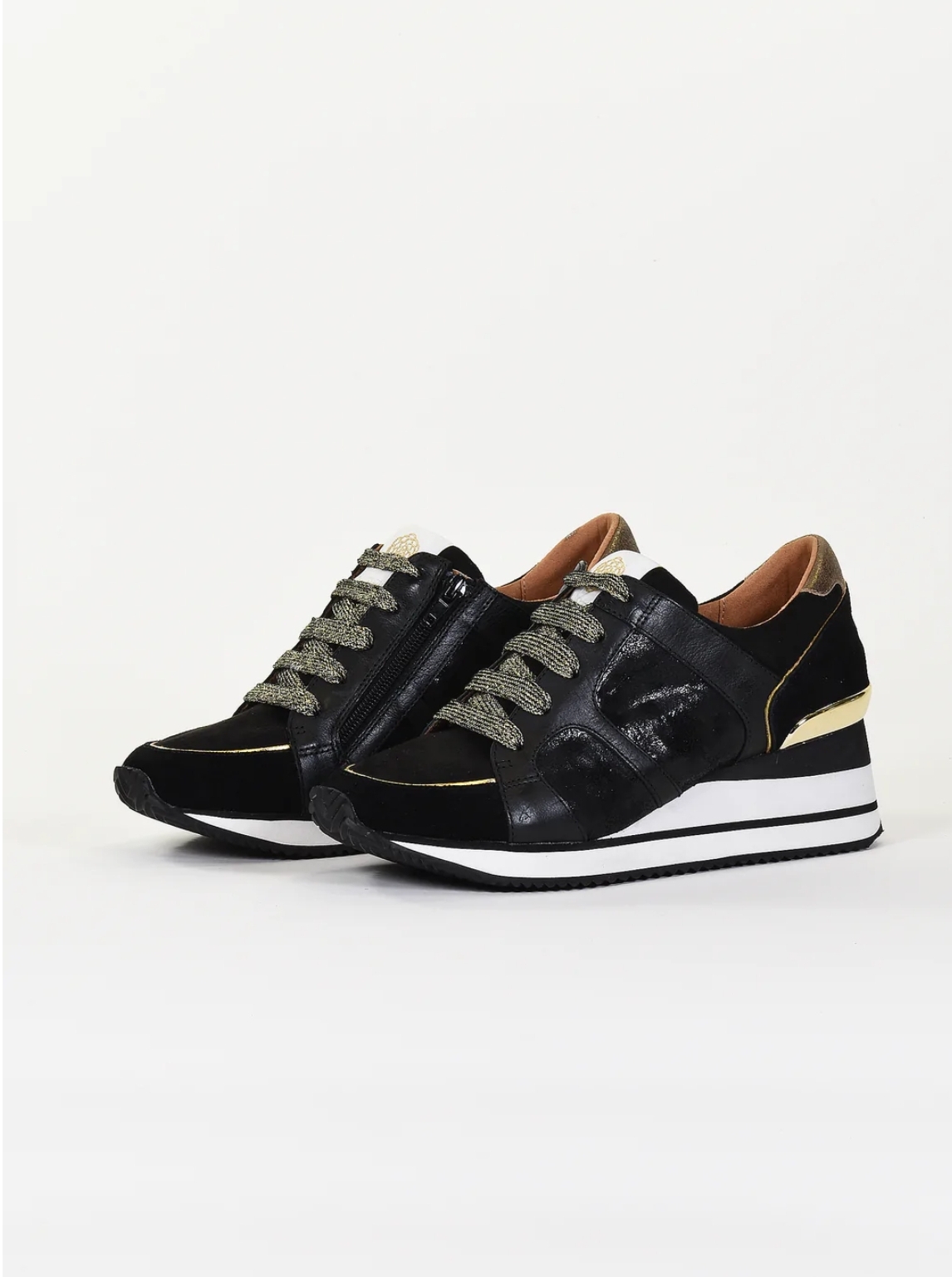 Baskets Mephisto, baskets talons compensés femme en cuir noir