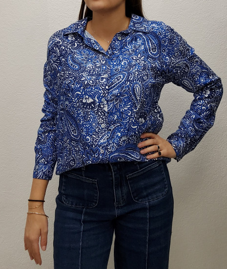 Chemisier bleu imprimé femme