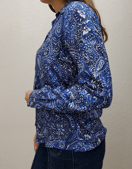 Chemisier bleu imprimé femme