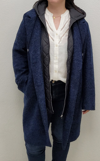 Manteau long bleu femme
