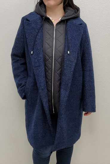 Manteau long bleu femme