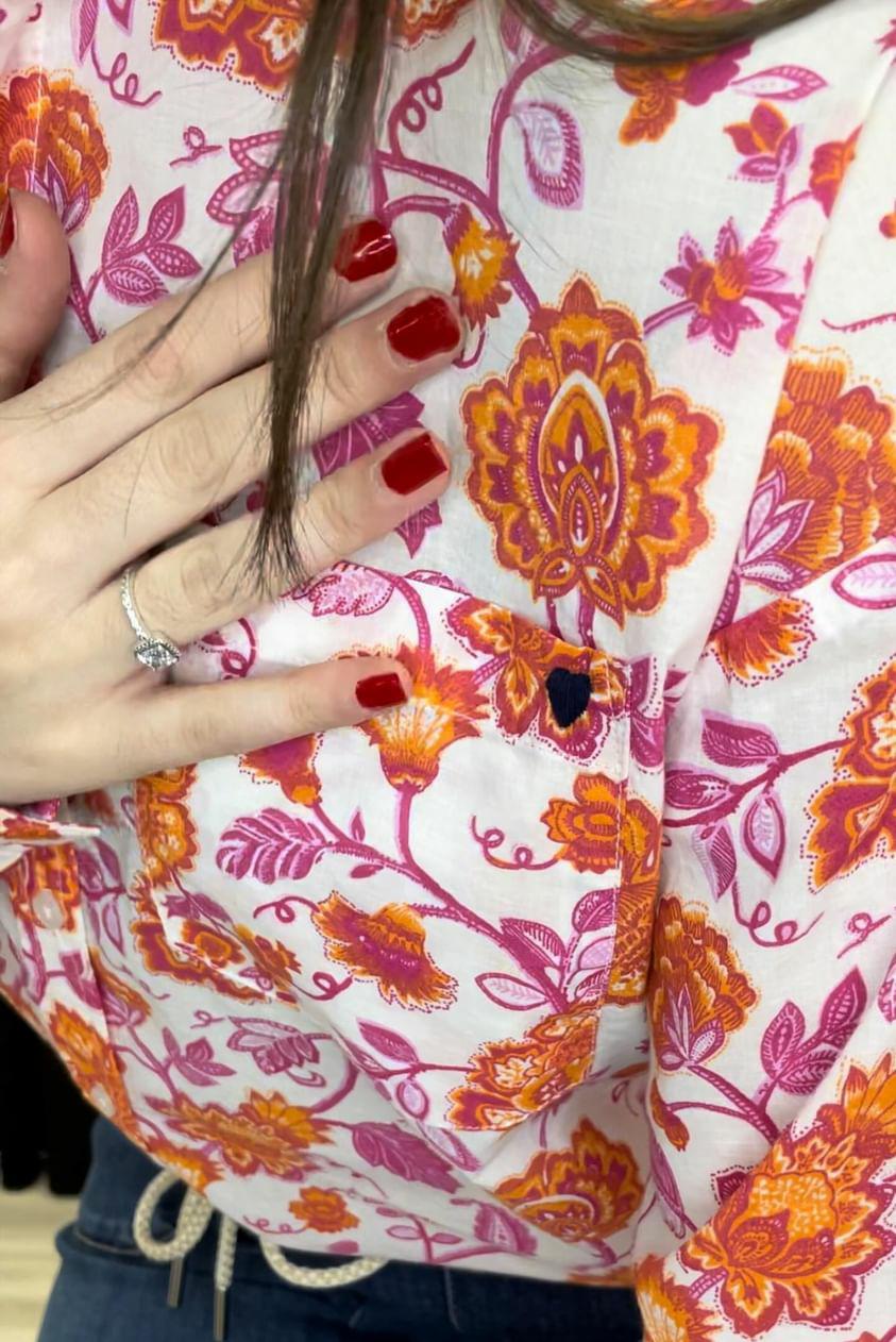 Chemisier/Blouse Femme Ann Taylor Loft Taille S - Motif Fleurs Orange/rose, Occasion Très Bon état