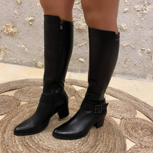 Bottes noires cuir boucle femme