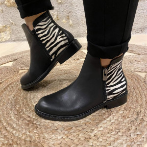 Bottines cuir noir zèbré femme