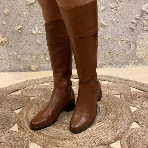 Bottes cavalières cognac femme