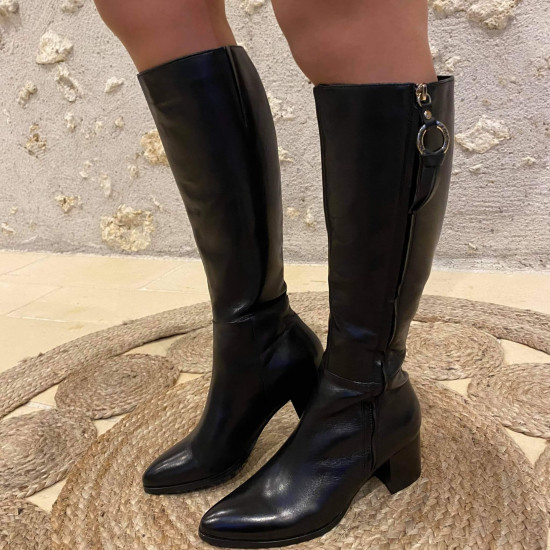 Bottes noires cuir à talon femme