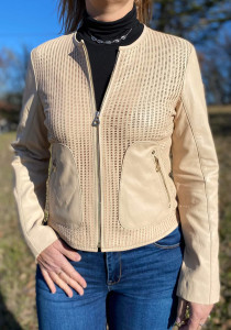 Veste cuir ajourée crème femme