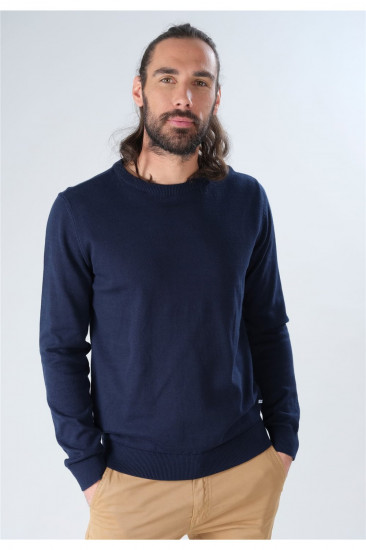 Pull fin uni marine homme