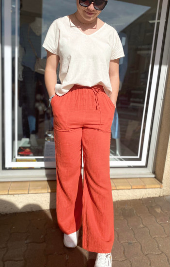 Pantalon brique large femme