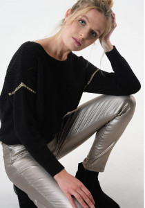 Pull noir maille ajouré femme