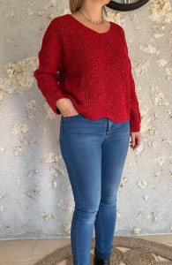 Pull maille rouge doré femme
