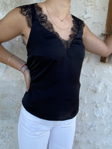 Top bretelle en dentelle noir femme