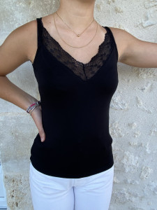 Top noir à bretelles/dentelle femme