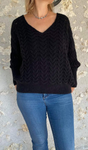 Pull noir laine ajouré femme