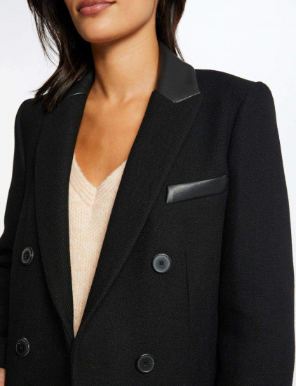 Manteau noir droit en laine femme