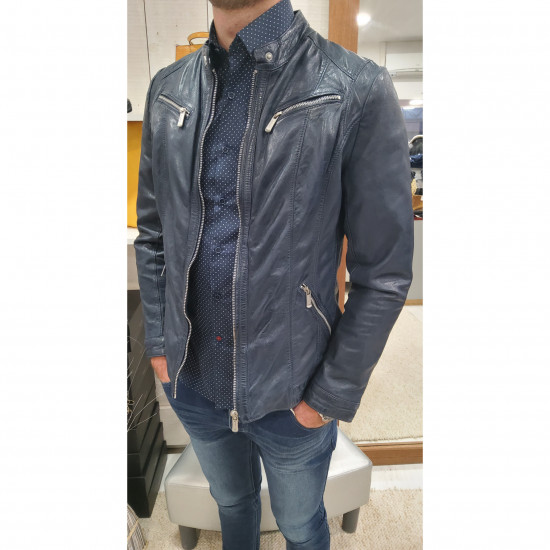 Blouson cintré en cuir marine