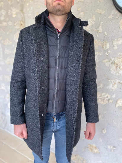 Manteau laine chiné 3/4 homme