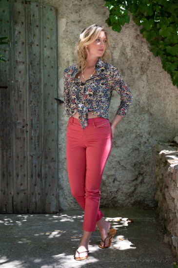 Pantalon 7/8 framboise femme