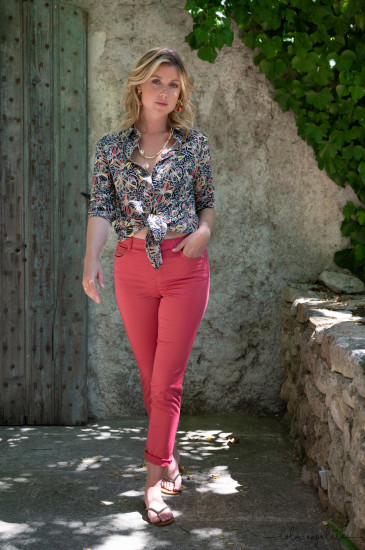 Pantalon 7/8 framboise femme