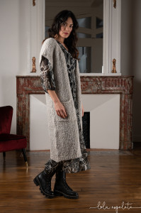 Veste longue grise laine femme