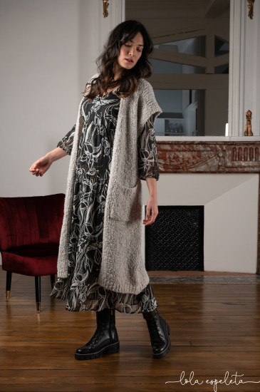 Veste longue grise laine femme