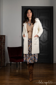 Manteau 3/4 blanc cassé femme