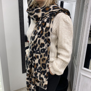 Echarpe beige léopard femme