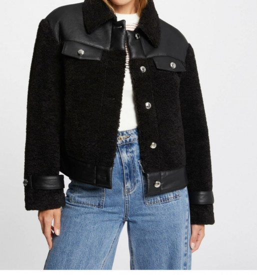 Blouson simili cuir noir femme