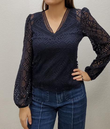 Blouse en dentelle marine femme