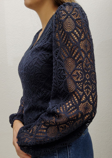 Blouse en dentelle marine femme