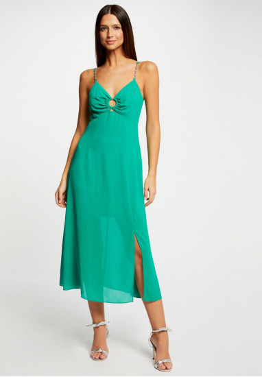 Robe verte évasée bretelles femme