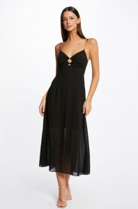 Robe noire évasée bretelles femme