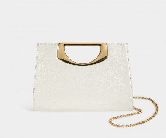 Sac pochette croco blanc femme