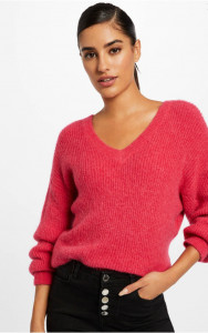 Pull fushia col V femme