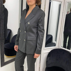 Veste blazer grise à rayures femme