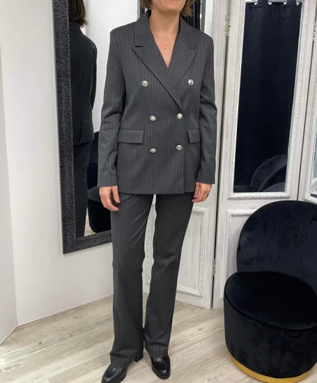 Veste blazer grise à rayures femme