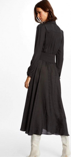 Robe longue noire évasée animalier