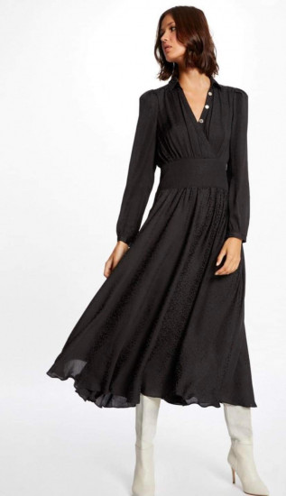 Robe longue noire évasée animalier