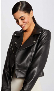 Blouson cuir noir biker femme