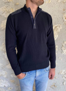 Pull marine col montant homme