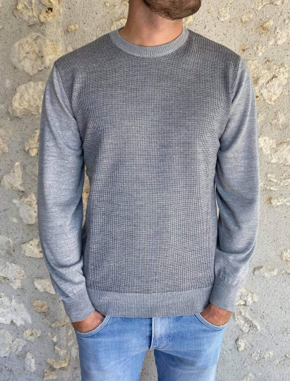 Pull maille gris chiné col rond homme