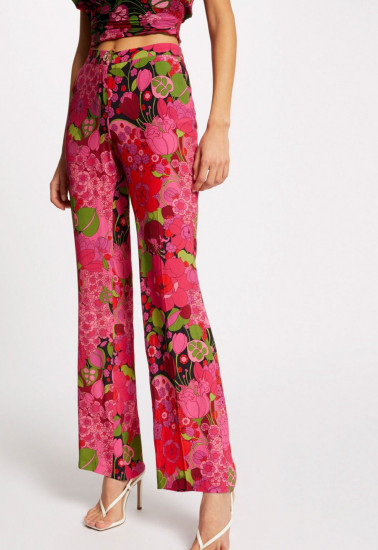 Pantalon fluide droit floral femme