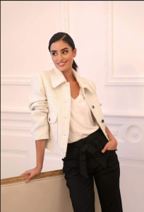 Veste tweed droite ivoire femme