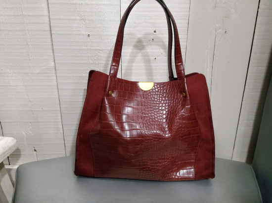 Sac bordeaux bimatière effet croco