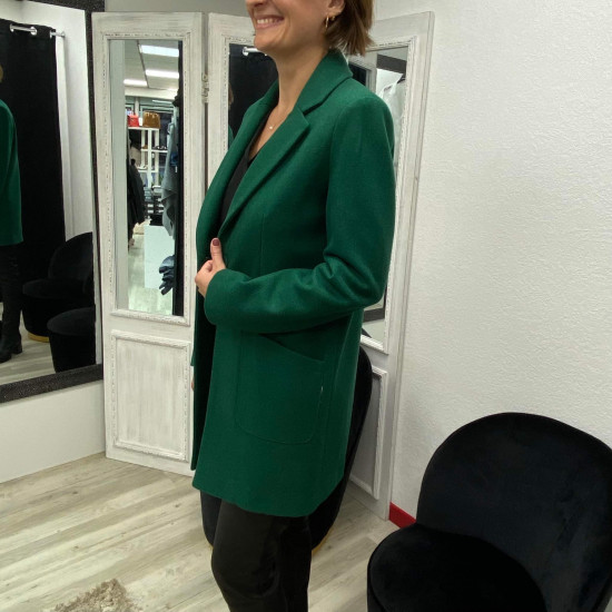 Manteau droit laine vert femme