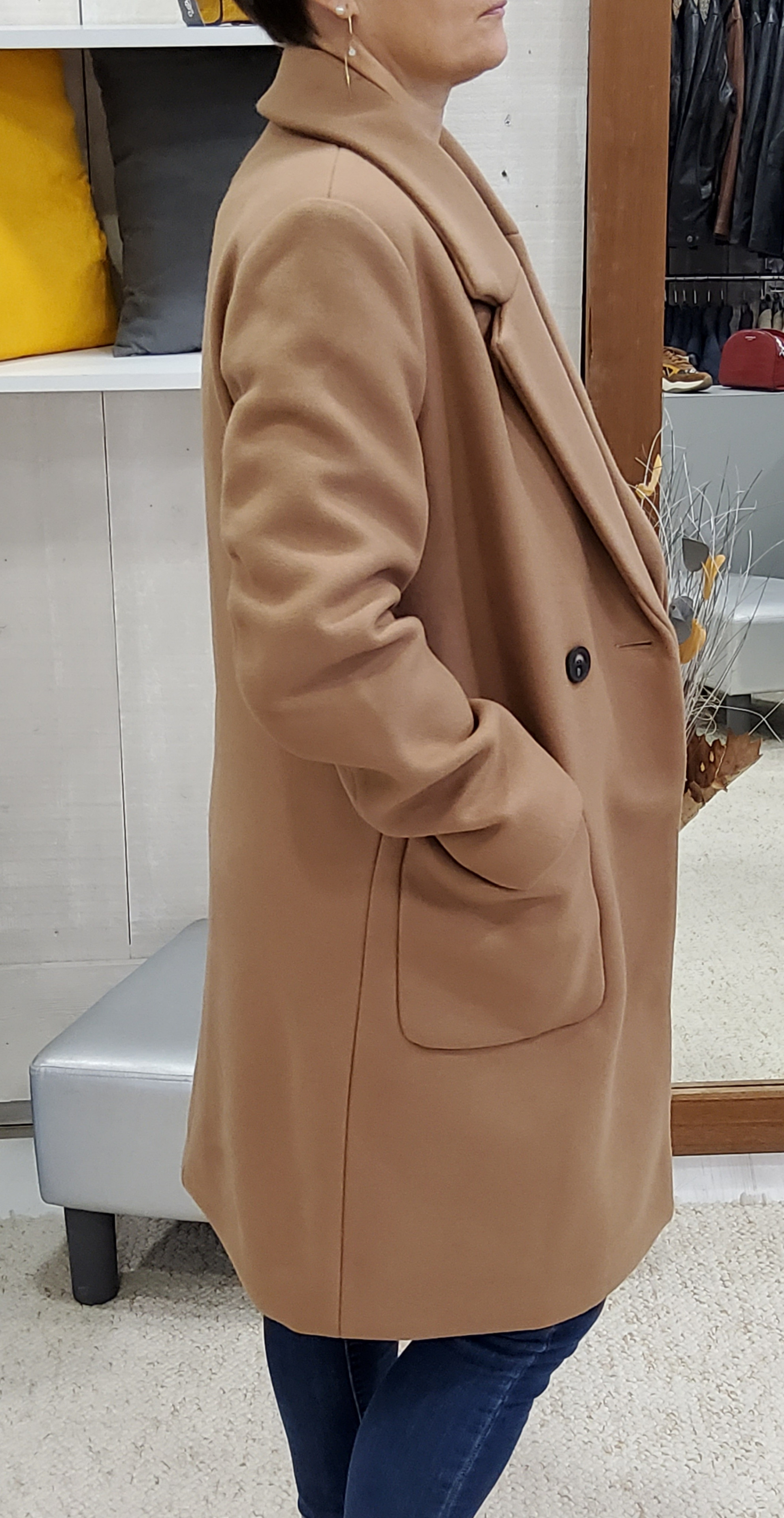 manteau femme en laine camel