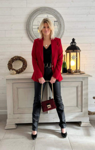 Veste blazer rouge satin femme