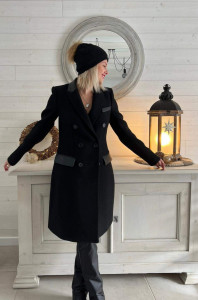 Manteau noir droit en laine femme